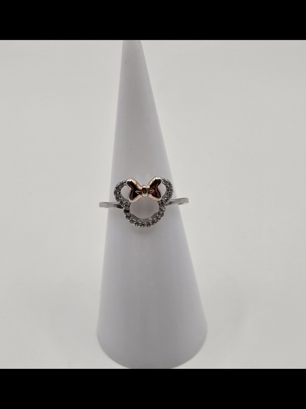 Rose Gold Bow Accent Silver Women's Ring